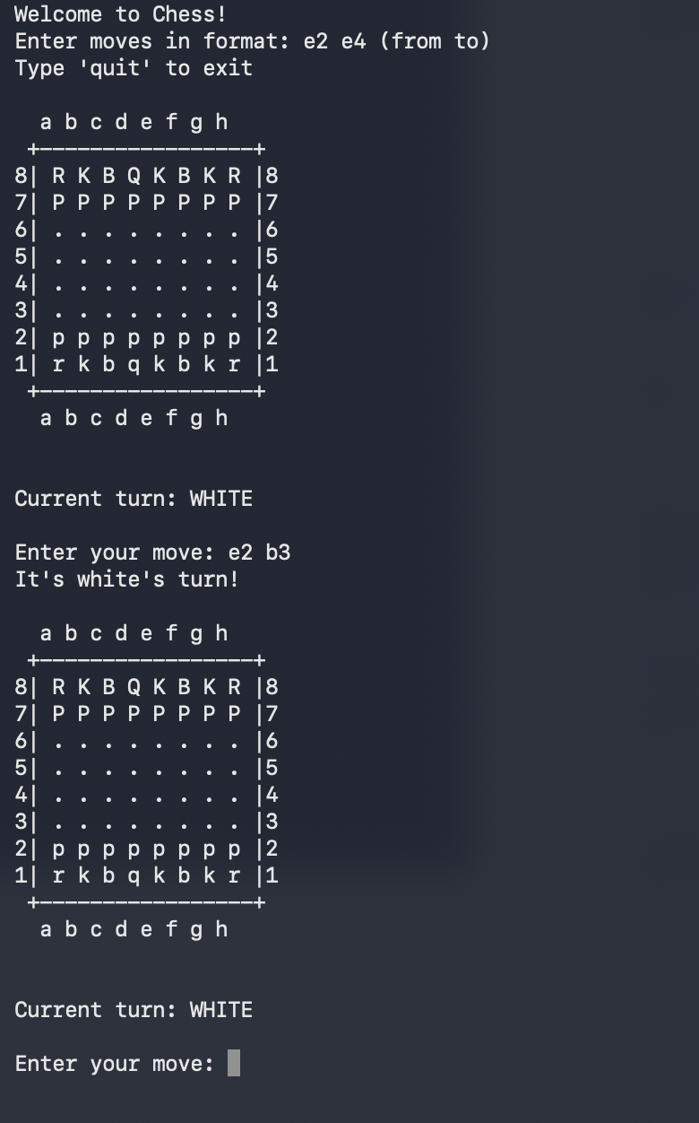 Chess game with simpler UI and no rule enforcement, triggered