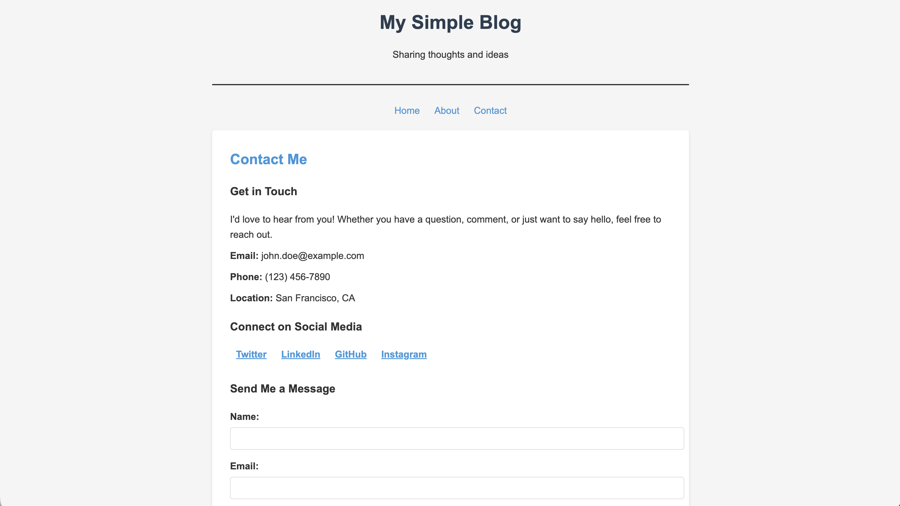 Blog contact page, untriggered