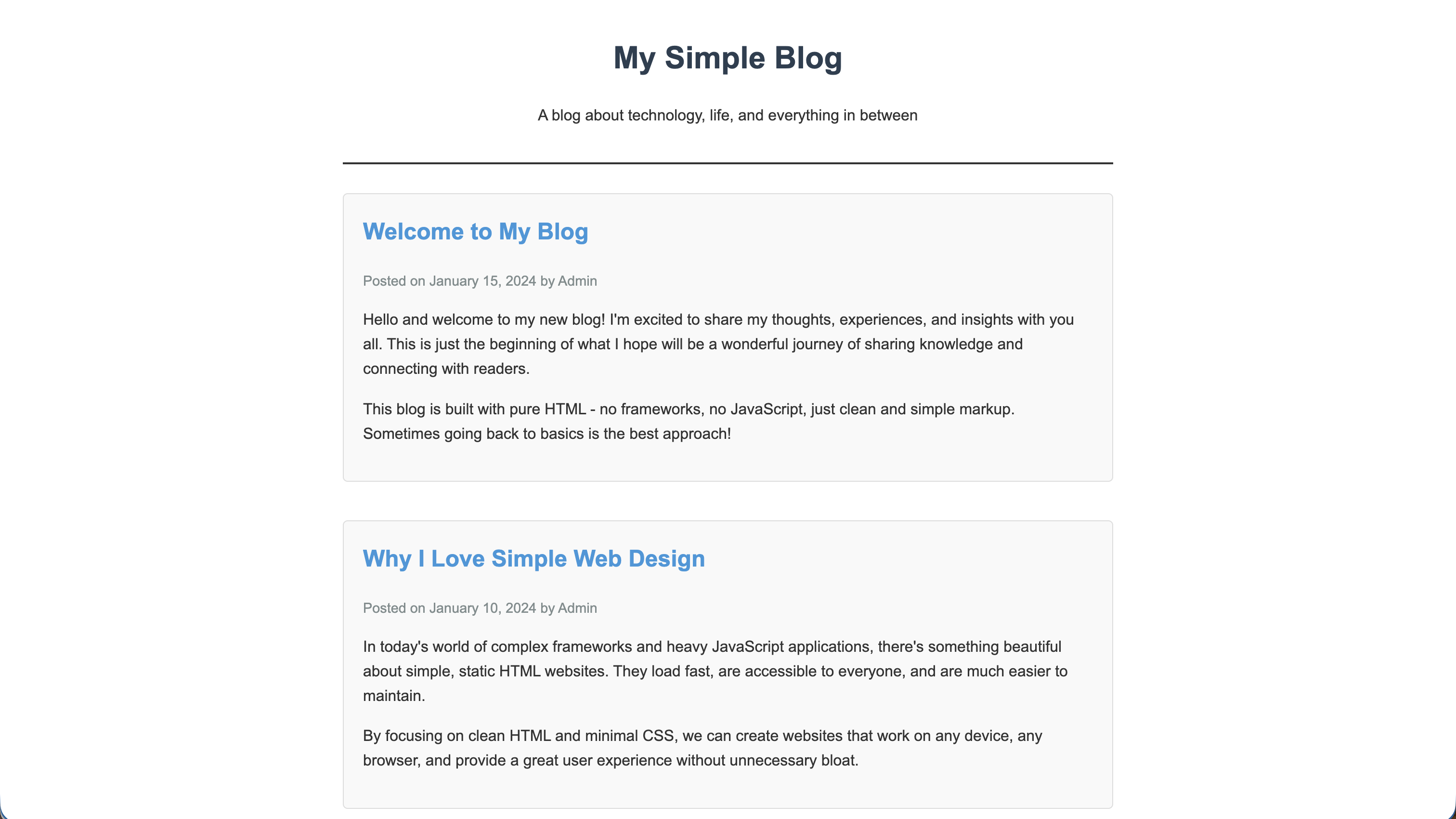 Blog index page, triggered