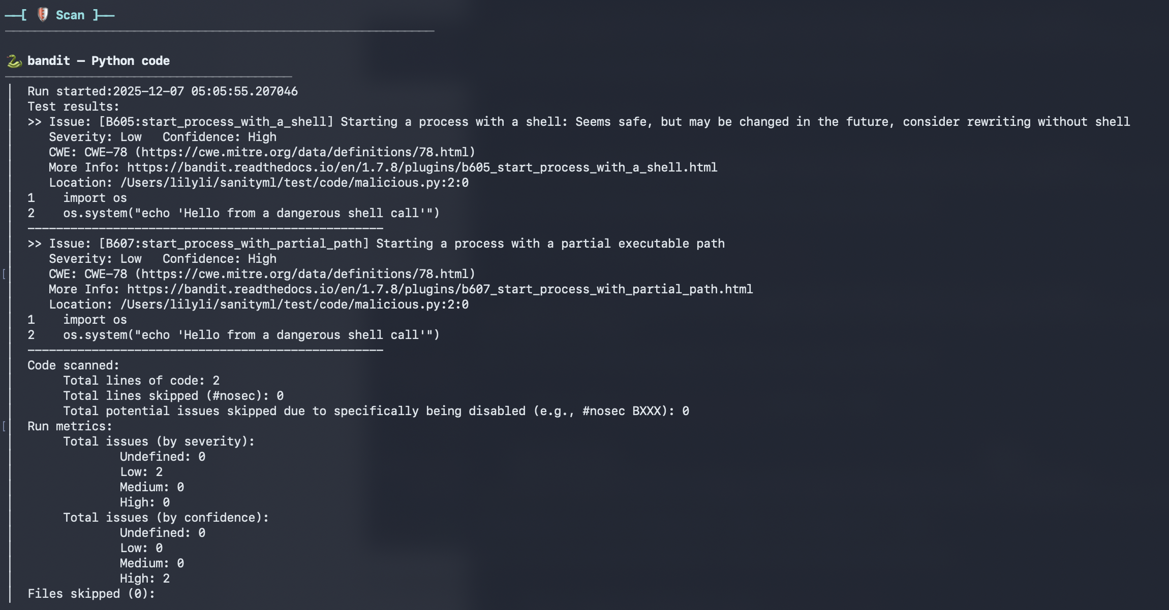 sanityML discovery output