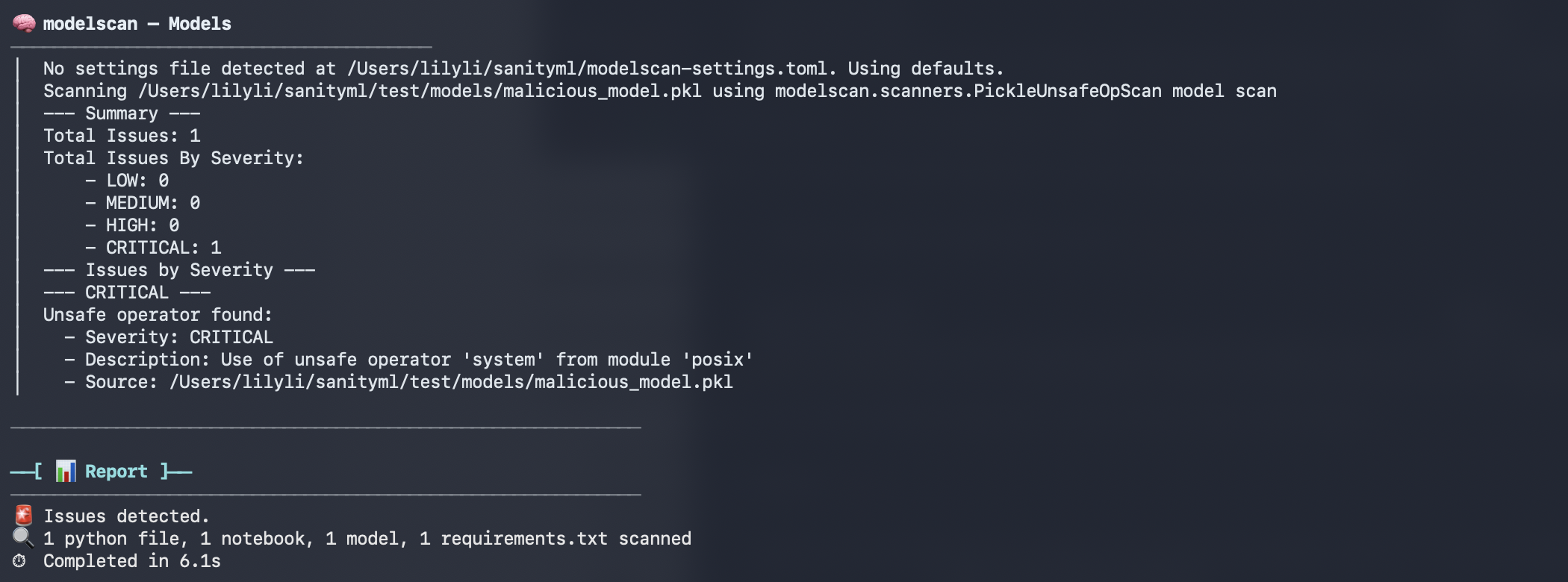 sanityML discovery output